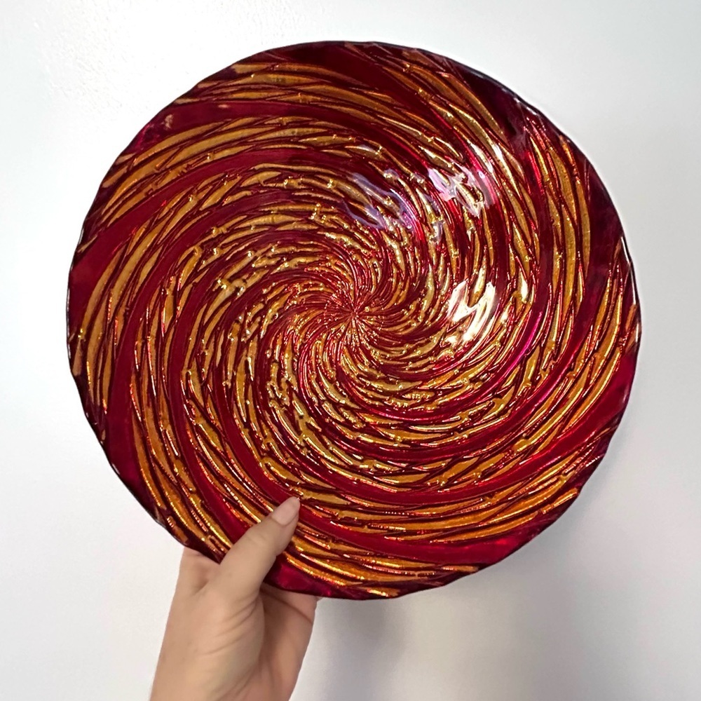 Artistic Accents Glass Decorative Bowl Red Orange Gold Silver Made in Turkey